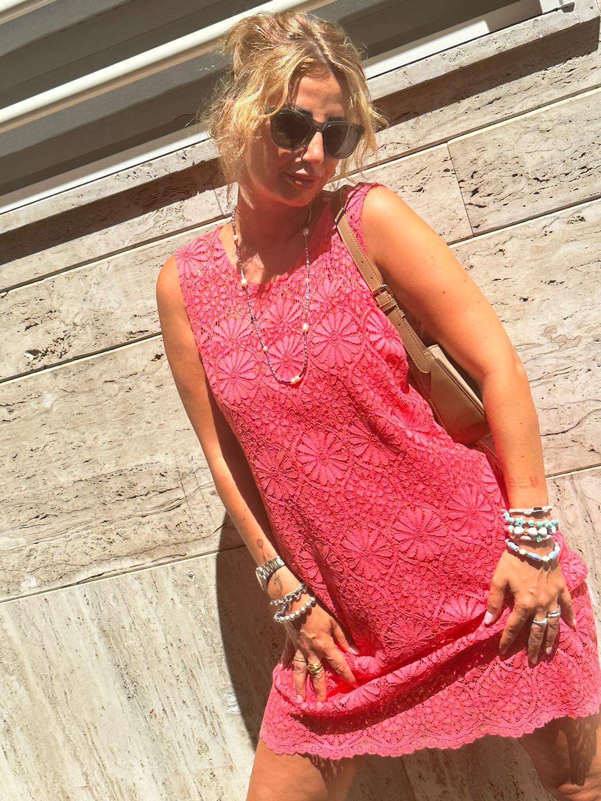 Abito in pizzo salmone senza maniche - Ellei Donna