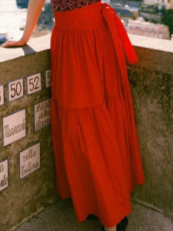 Gonna Lunga Rossa in Cotone – Stile Elegante e Romantico