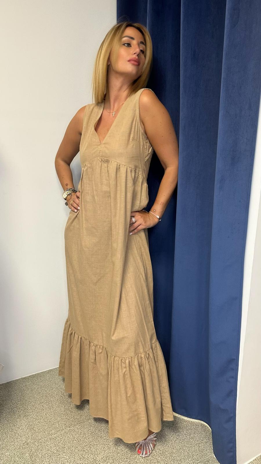 Abito lungo in cotone - beige - SARAH CHOLE