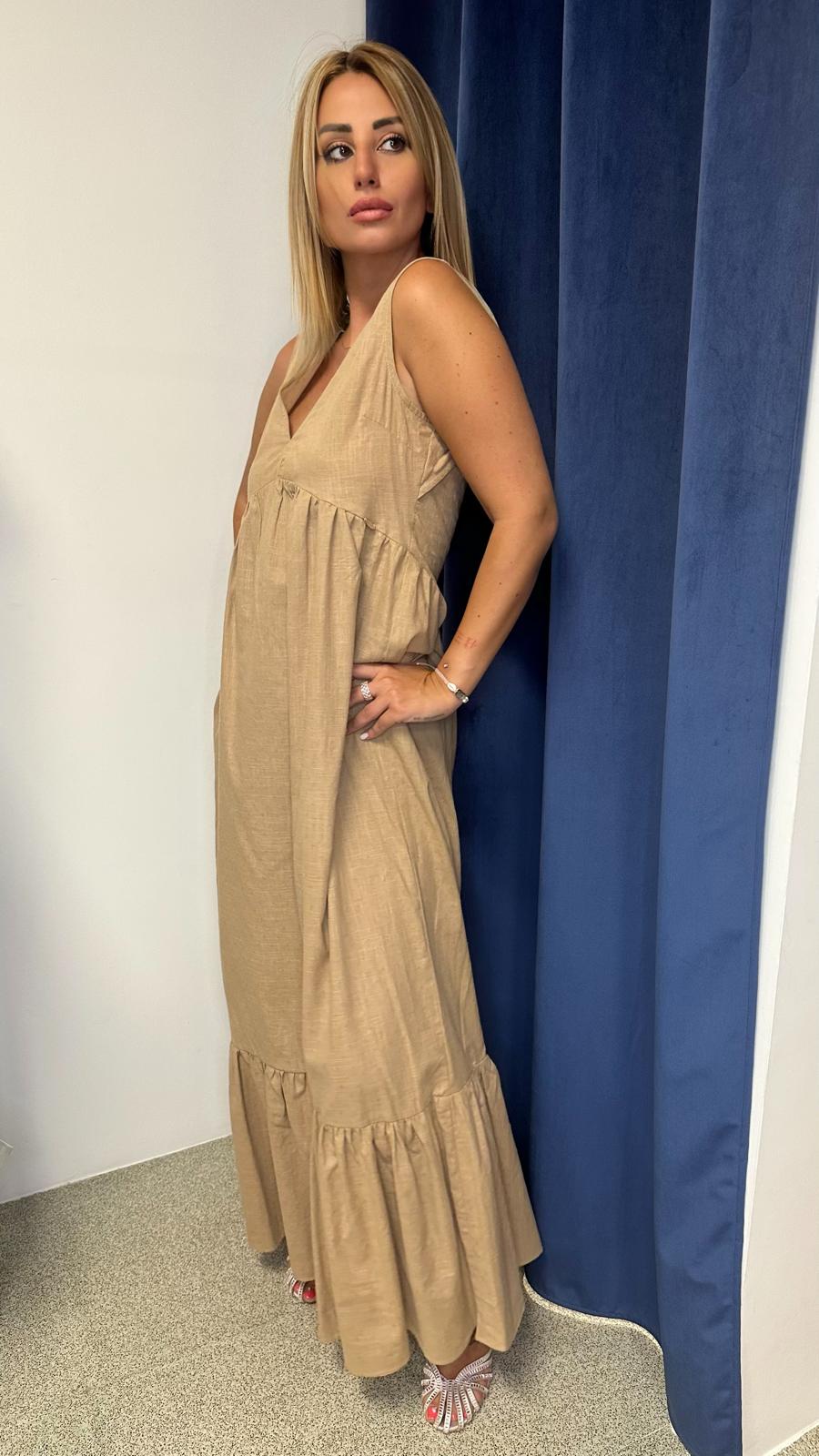 Abito lungo in cotone - beige - SARAH CHOLE