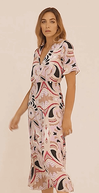 Abito lungo Plissettato fantasia geometrica floreale - Ellei Donna