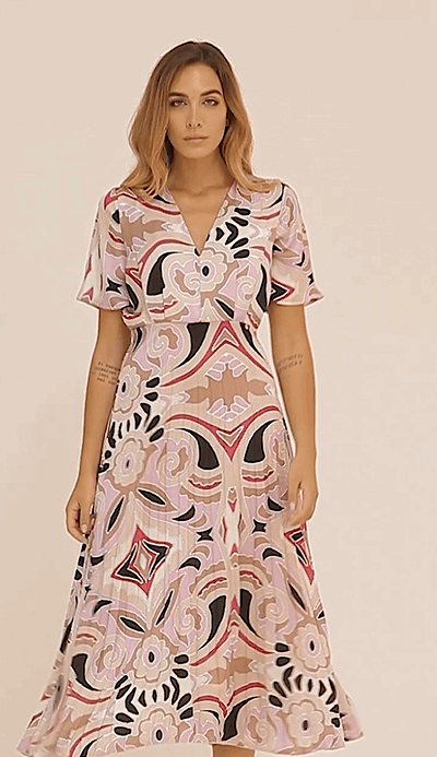 Abito lungo Plissettato fantasia geometrica floreale - Ellei Donna