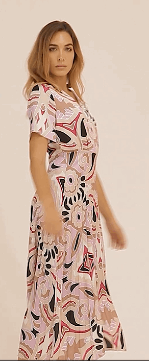 Abito lungo Plissettato fantasia geometrica floreale - Ellei Donna