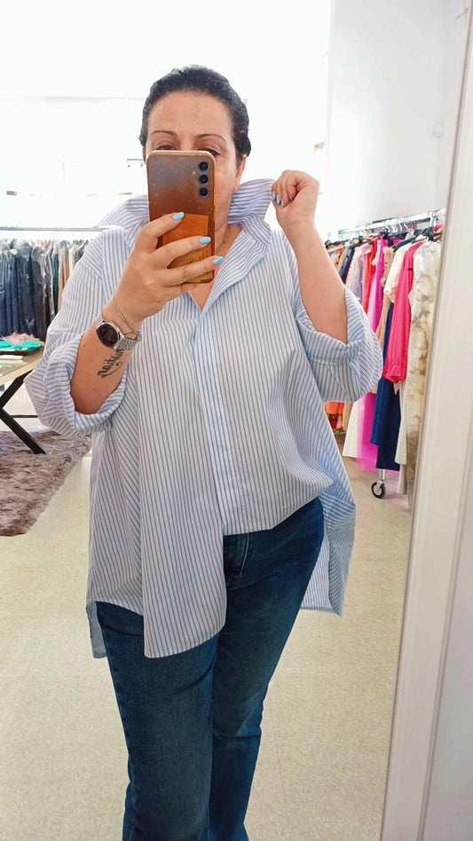 Camicia Over in Puro Cotone - firmata Déjàvu Over | Righe Azzurra, Marrone e totalmente Bianca