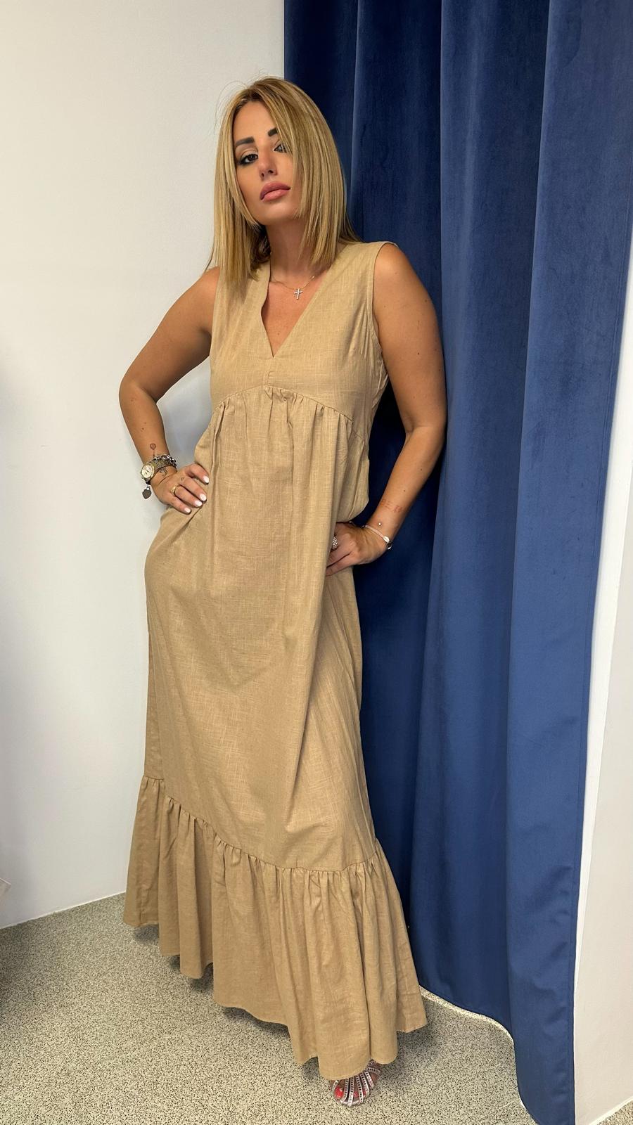 Abito lungo in cotone - beige - SARAH CHOLE