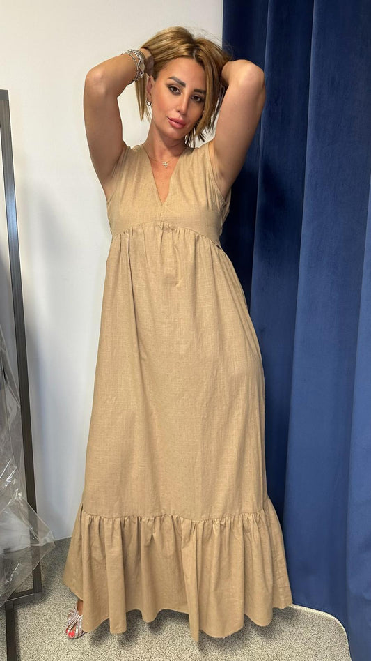 Abito lungo in cotone - beige - SARAH CHOLE
